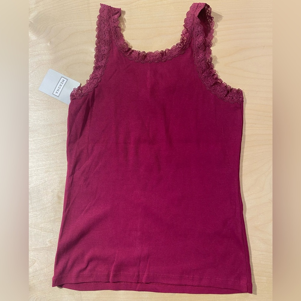 Merona Women's Lace-Trim Tank Top - Burgundy Medium (QQ) - Picture 7 of 7